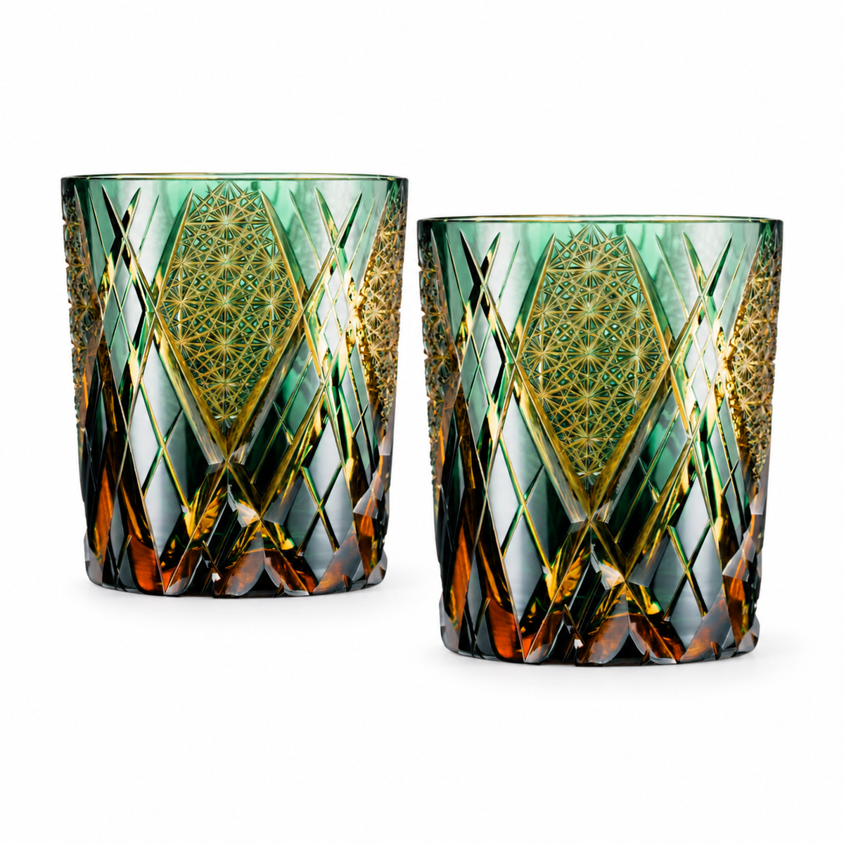 Jade Sunburst Crystal Glass — Set of Two